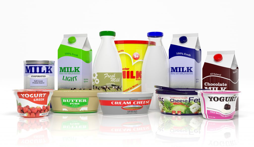A collection of dairy products for co-packaging or co-branding